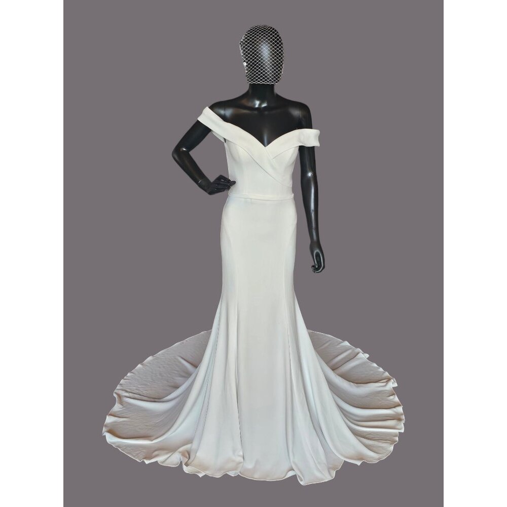 Ivory Off Shoulder Fitted Crepe Wedding Gown